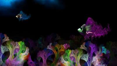 산호위를 헤엄치는 프랙탈 물고기